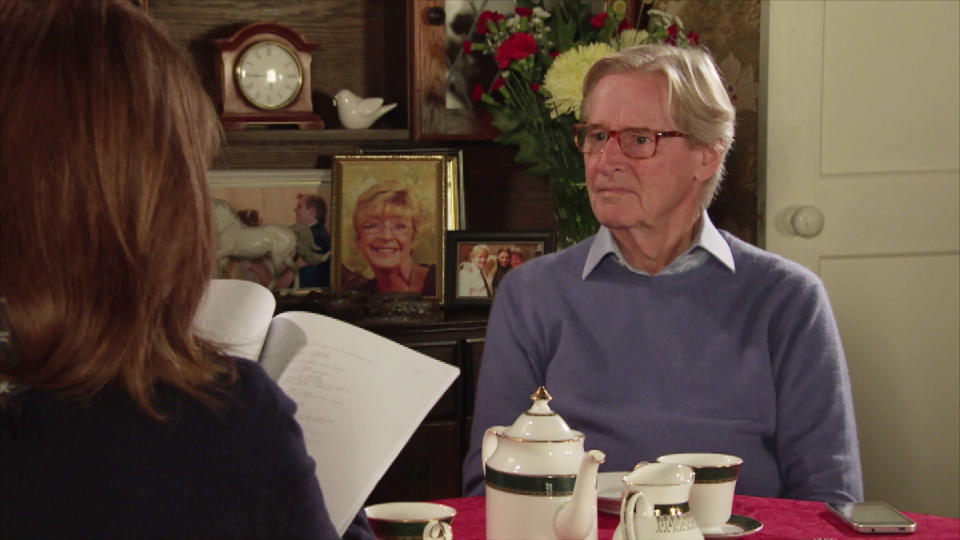 FROM ITV

STRICT EMBARGO - No Use Before 0700hrs Tuesday 22nd November 2022

Coronation Street - Ep 10807.08

Monday 28 November 2022

As Ken Barlow [WILLIAM ROACHE] and Martha [STEPHANIE BEACHAM] discuss her script over a cup of tea, Ken receives a text from Wendy. Ken explains to Martha that he has a prior engagement.

Picture contact - David.crook@itv.com

This photograph is (C) ITV Plc and can only be reproduced for editorial purposes directly in connection with the programme or event mentioned above, or ITV plc. Once made available by ITV plc Picture Desk, this photograph can be reproduced once only up until the transmission [TX] date and no reproduction fee will be charged. Any subsequent usage may incur a fee. This photograph must not be manipulated [excluding basic cropping] in a manner which alters the visual appearance of the person photographed deemed detrimental or inappropriate by ITV plc Picture Desk. This photograph must not be syndicated to any other company, publication or website, or permanently archived, without the express written permission of ITV Picture Desk. Full Terms and conditions are available on  www.itv.com/presscentre/itvpictures/terms
