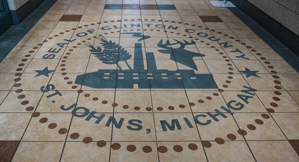 The main entrance of the Clinton County Courthouse in St. Johns, pictured Thursday, July 13, 2023.