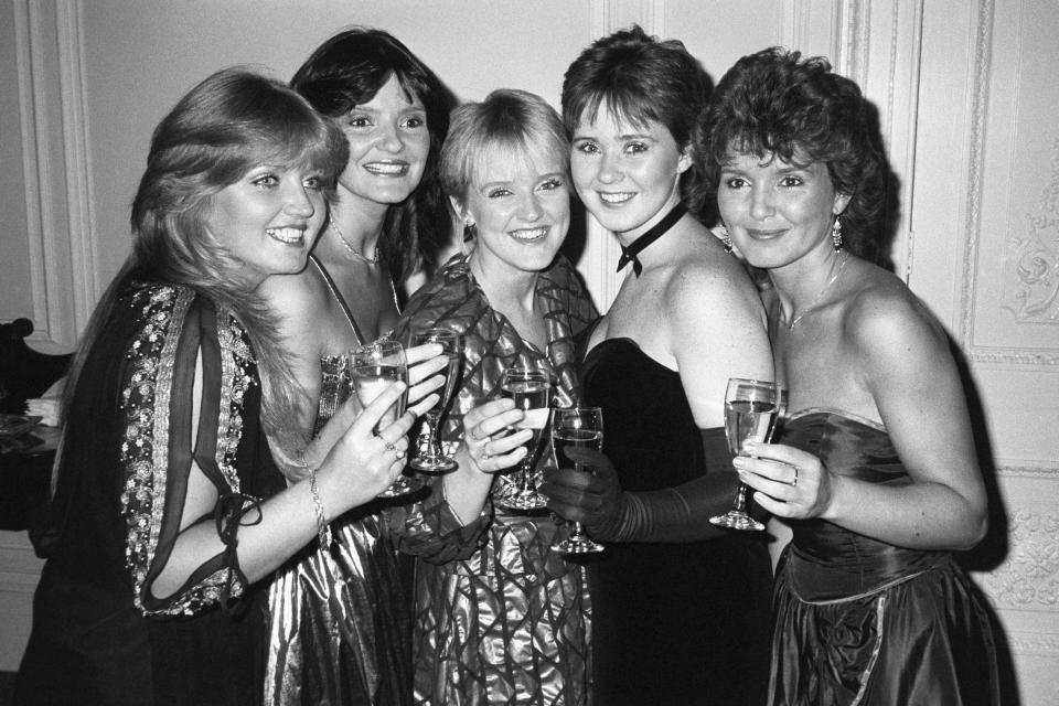 The Nolans, who had their record 'Dressed to Kill' thrown out of the top 100 pop chart. Left to right; Linda Nolan, Anne Nolan, Bernie Nolan, Coleen Nolan, and Maureen Nolan   (Photo by PA Images via Getty Images)