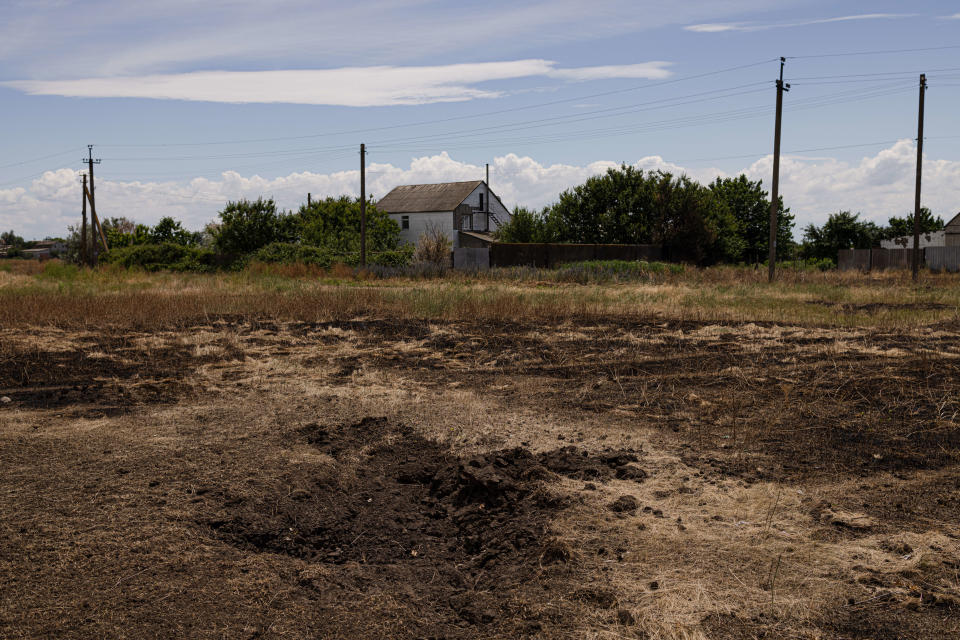 KHERSON REGION, UKRAINE - JUNE 25: The field near a village school where, according to the military and local civilians, Russians used phosphorus shells. Kherson region, Ukraine, on June 25, 2022. (Photo by Serhiy Morgunov for The Washington Post via Getty Images)