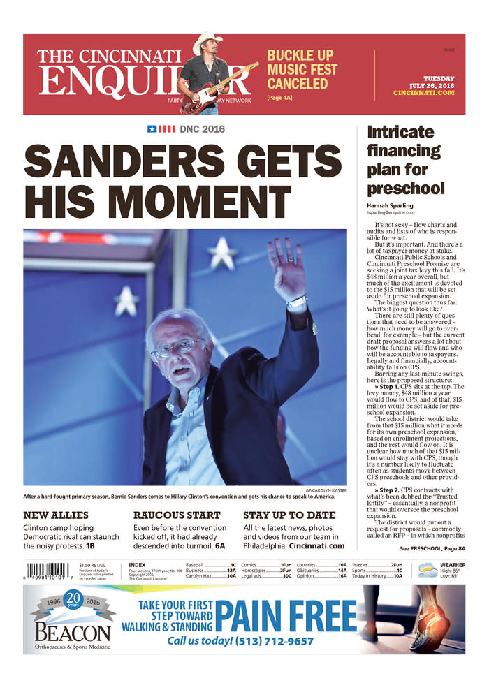 SANDERS GETS HIS MOMENT - The Cincinnati Enquirer