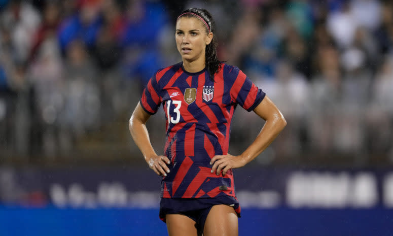 Alex Morgan plays for the USWNT in the exhibition.