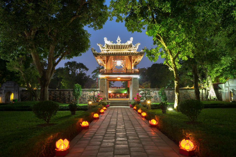 Khue Van Cac (Stelae of Doctors) in Temple of Literature (Van Mieu) at night. (Photo: Getty)