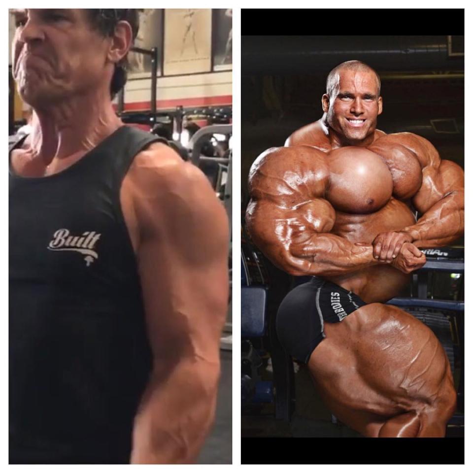 <p>Reynolds continues faux feud with Brolin, taking a shot at his tuned-up physique with this June 5 zinger: “Thought you might like some updated training shots from <a rel="nofollow noopener" href="https://www.instagram.com/explore/tags/deadpool2/" target="_blank" data-ylk="slk:#deadpool2;elm:context_link;itc:0;sec:content-canvas" class="link ">#deadpool2</a> Check out <a rel="nofollow noopener" href="https://www.instagram.com/joshbrolin/" target="_blank" data-ylk="slk:@joshbrolin;elm:context_link;itc:0;sec:content-canvas" class="link ">@joshbrolin</a> on the left… Getting RIPPED. Soon he’ll step deep into the soul of CABLE. On the right, you can see me doing some light flexing while being silly in my dressing room. I have a long way to go still. PRO TIP: ‘Leg Day’ is important. But ‘Smile Day’ is essential.” (Photo: <a rel="nofollow noopener" href="https://www.instagram.com/p/BU-Y3FajLEz/" target="_blank" data-ylk="slk:vancityreynolds/Instagram;elm:context_link;itc:0;sec:content-canvas" class="link ">vancityreynolds/Instagram</a>) </p>