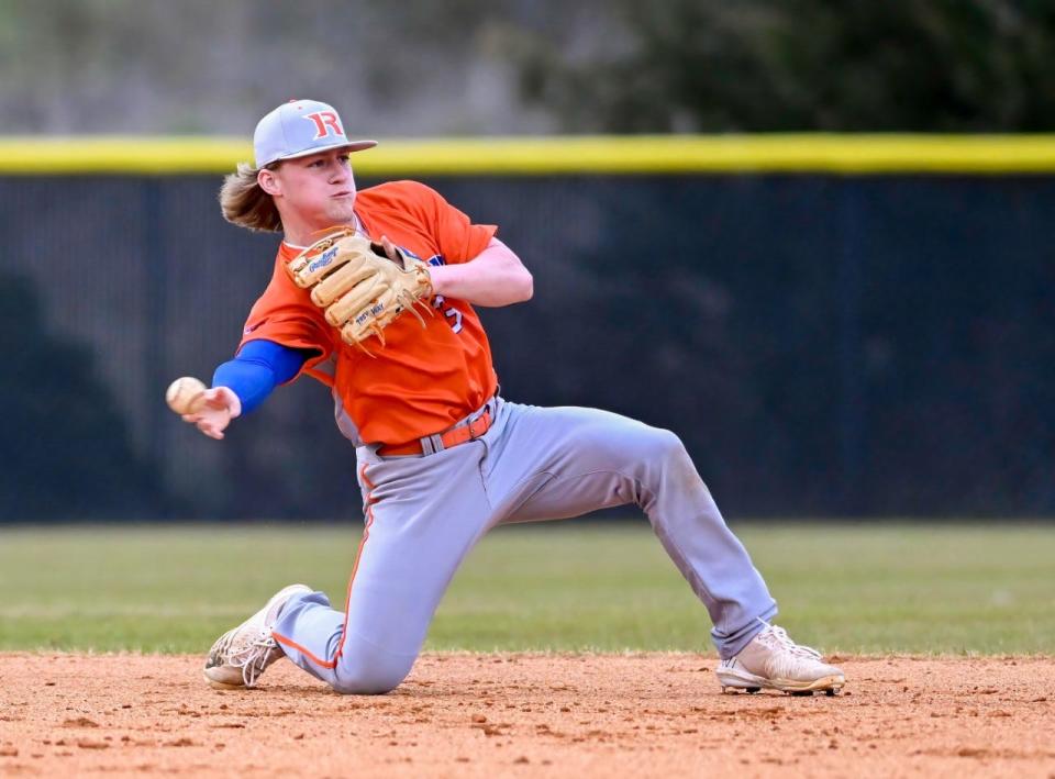 Trey Way takes some infield before Randleman's game at Wheatmore on Friday, March 19, 2022.