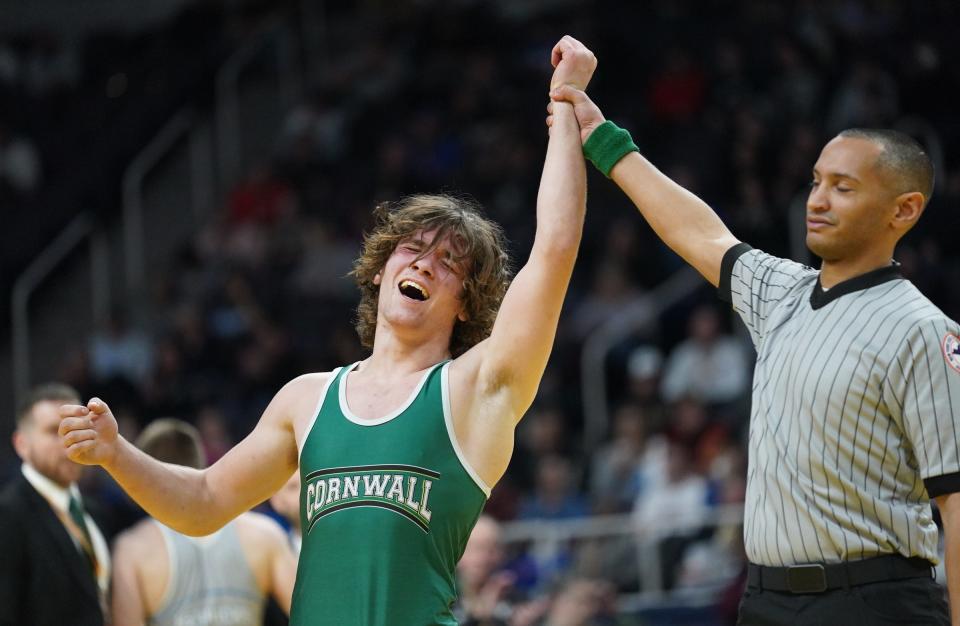 Cornwall's Tyler Reed wins the Division 1 160-pound championship match at the NYSPHSAA Wrestling Championships at MVP Arena in Albany, on Saturday, February 25, 2023.