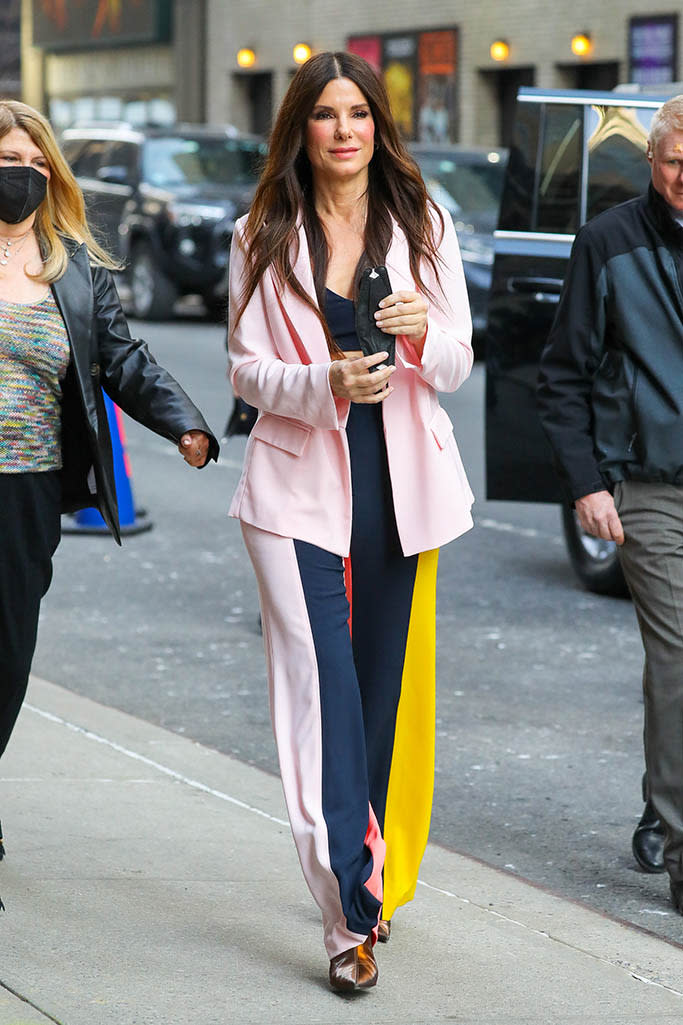 Sandra Bullock arrives at “The Late Show With Stephen Colbert” in New York City on March 14, 2022. - Credit: Felipe Ramales / SplashNews.com