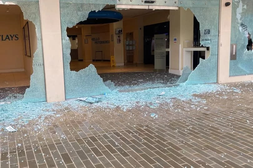 The damaged Barclays bank in Peterborough