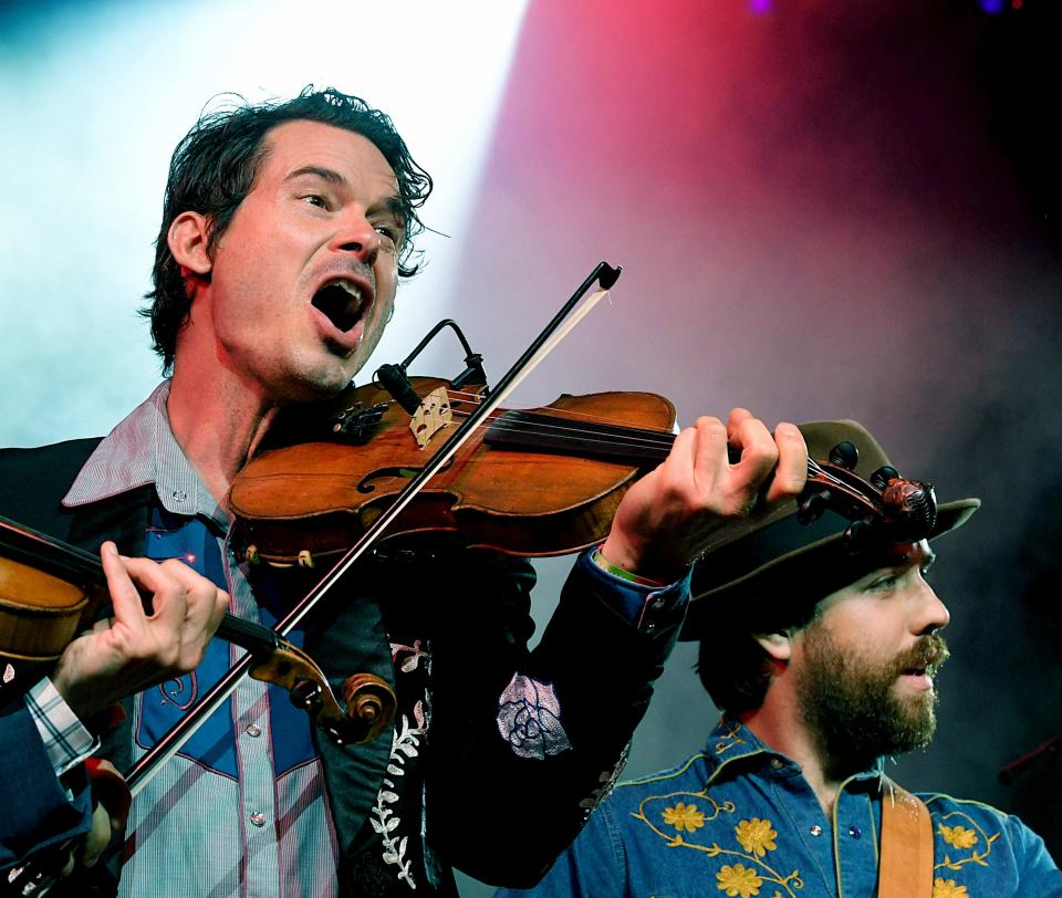 Old Crow Medicine Show's Ketch Secor sings during the Grand Ole Opry show on the final night of the 17th annual Bonnaroo in Manchester, Tenn., on June 10, 2018.