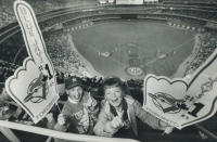 April 10, 1990: Kincardine fans Reid Emond (10) and Ryan Walicki (11) have a panoramic view of the Blue Jays' home opener from the perches high in the SkyDome. (Photo by Patti Gower/Toronto Star via Getty Images)