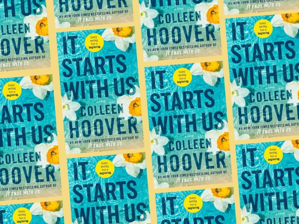 A collage of the cover of "It Starts With Us" by Colleen Hoover.