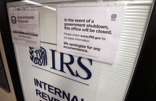 Doors at the IRS in the Henry M. Jackson Federal Building in Seattle were locked and covered with blinds during a partial government shutdown in January 2019.