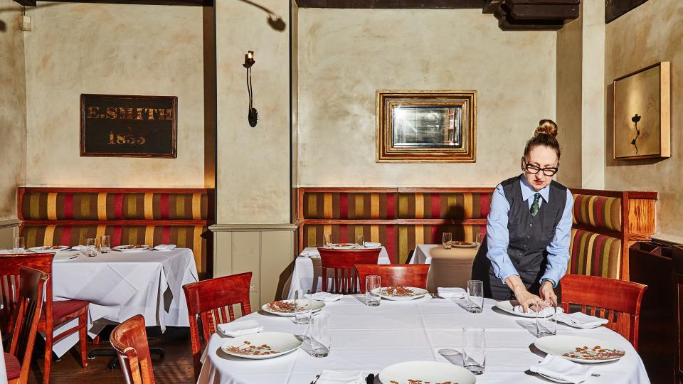 Setting the table at Gramercy Tavern.