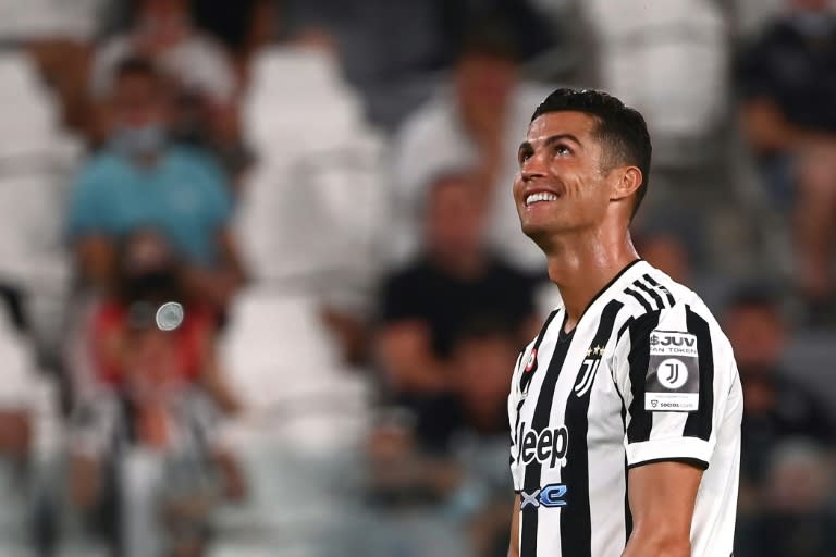 Cristiano Ronaldo sous le maillot de la Juventus Turin, son club de 2018 à 2021, lors d'un mtch amical contre l'Atalanta le 14 août 2021 à Turin (MARCO BERTORELLO)