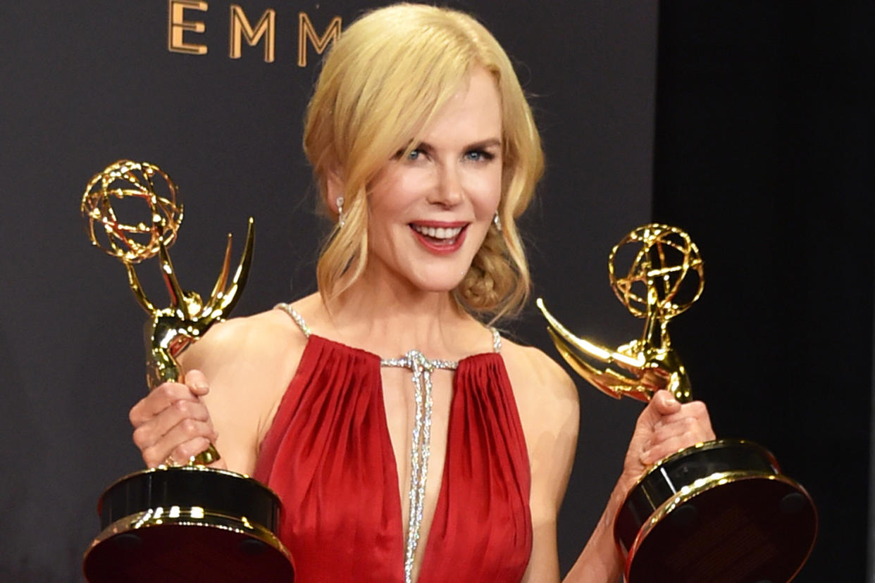Award winner: Nicole Kidman with the gongs for Outstanding Lead Actress in a Limited Series or Movie and Outstanding Limited Series for Big Little Lies: Alberto E. Rodriguez/Getty