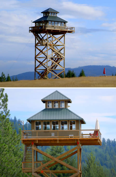 An incredibly tall fire lookout that's now a welcoming tiny home