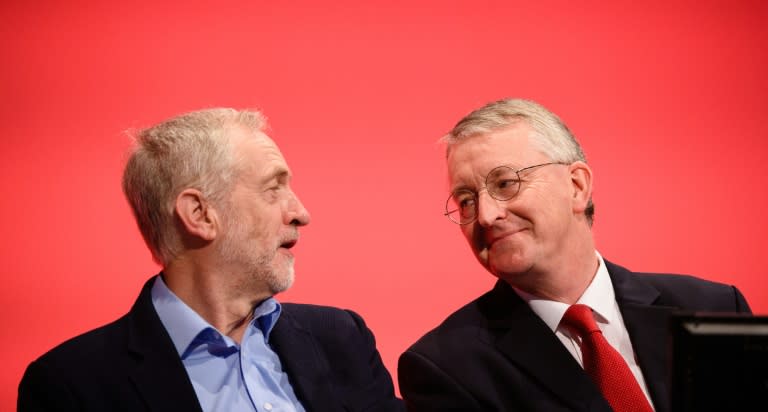 Hilary Benn, pictured (right) with Jeremy Corbyn at the Labour party conference in Brighton, says he won't resign over whether of not Britain should bomb IS positions in Syria