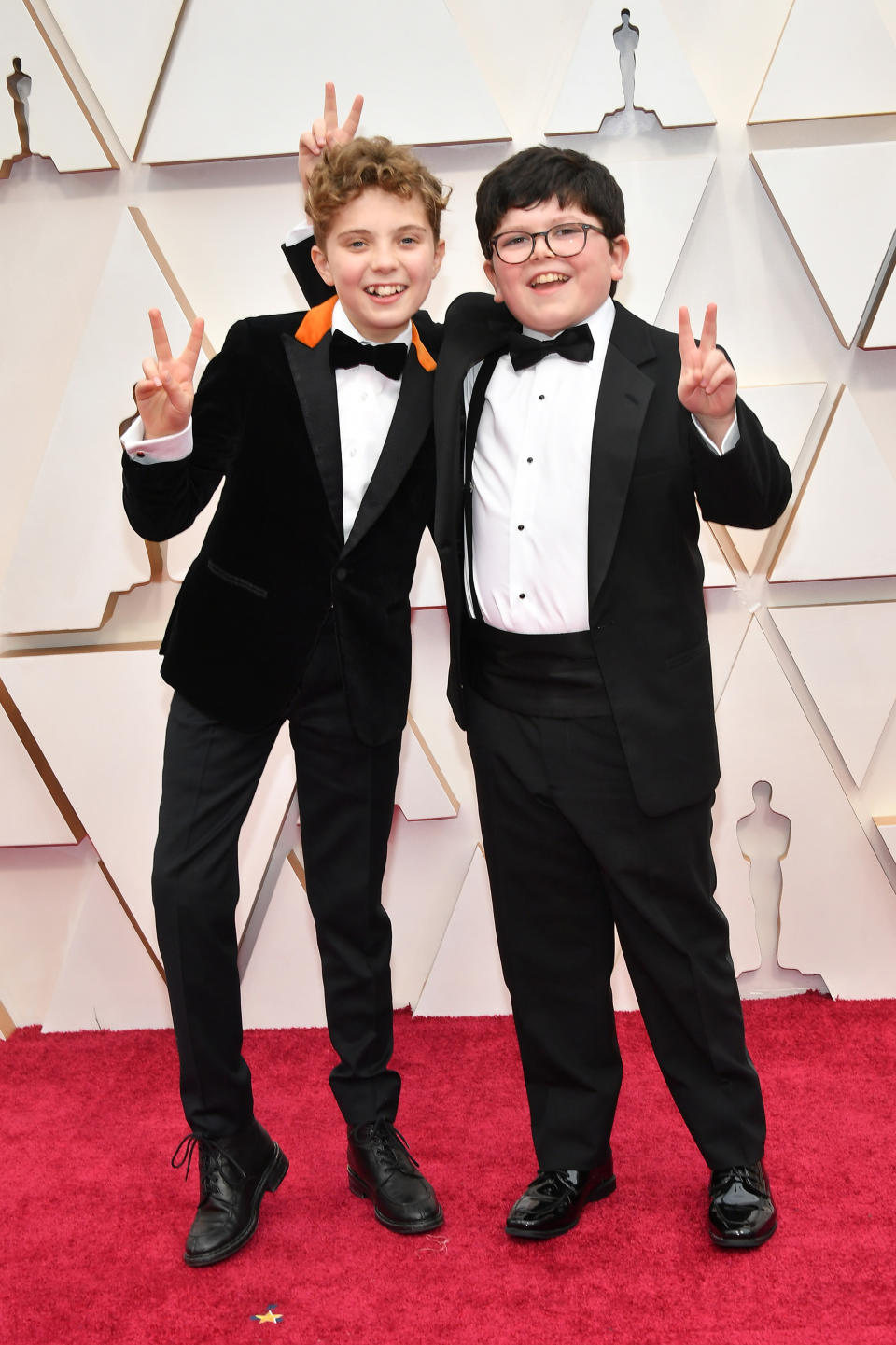 HOLLYWOOD, CALIFORNIA - FEBRUARY 09: (L-R) Roman Griffin Davis and Archie Yates attend the 92nd Annual Academy Awards at Hollywood and Highland on February 09, 2020 in Hollywood, California. (Photo by Amy Sussman/Getty Images)