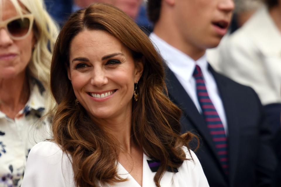 Duchess Kate of Cambridge watches Germany's Tatjana Maria playing against Germany's Angelique Kerber at Wimbledon, on July 2, 2019, on day 2 of the 2019 Wimbledon Championships tennis tournament.