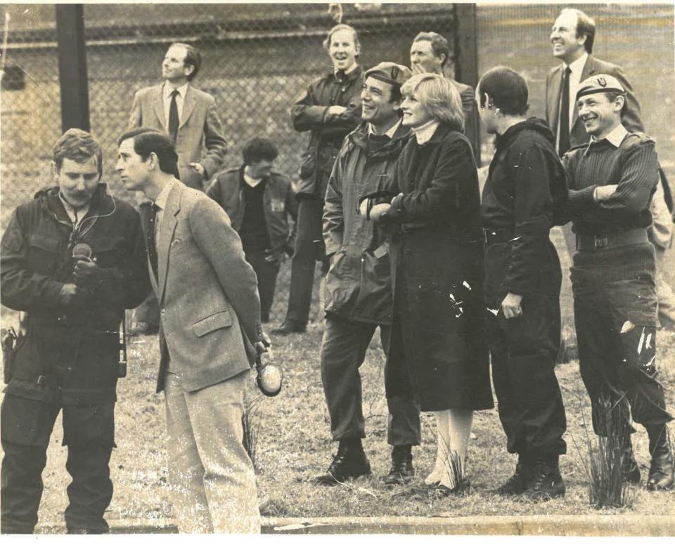 A visit by the Prince and Princess of Wales to Pontrilas SAS training base in Herefordshire in the 1980s. Crooke is to the Princess's right
