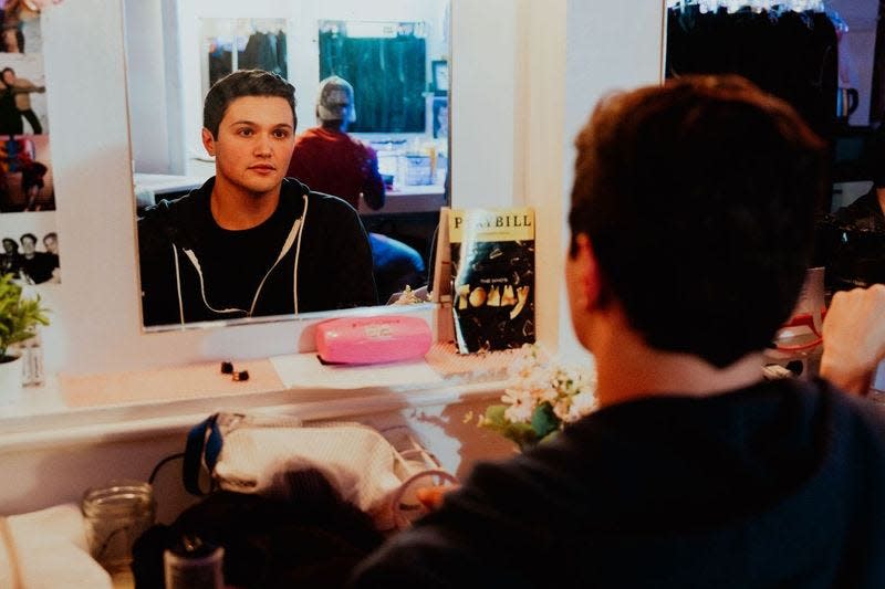 Mark Mitrano, a Greece native, backstage at "The Who's Tommy," which opened on Broadway in March. This is Mitrano's Broadway debut.