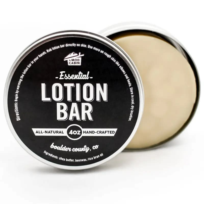 The Mod Cabin Essential Lotion Bar in tin; best lotion bars