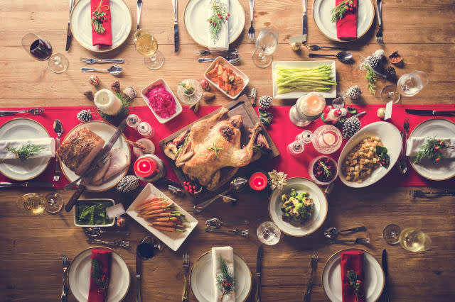 Aerial view of christmas feast on the table