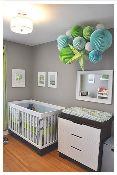 Gray Nursery With Paper Lanterns Cluster