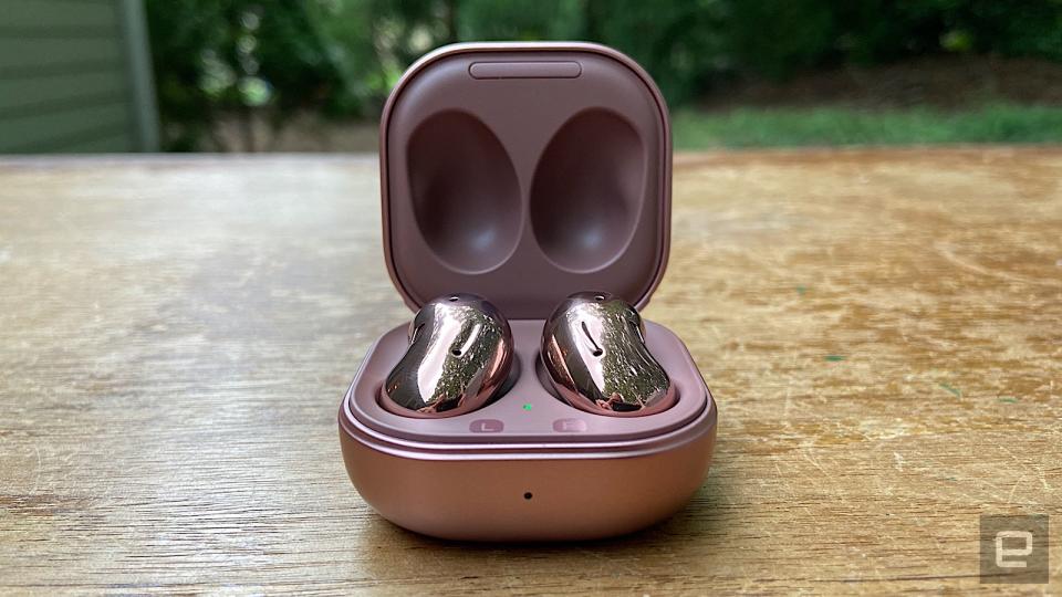 Samsung’s latest true wireless earbuds have a unique “open type” design that will keep you from cramming them in your ears. While that does make them a bit more comfortable, you do have to sacrifice sound quality and the effectiveness of ANC. There are some attractive features here, but the company’s Galaxy Buds+ are the better option at this point.