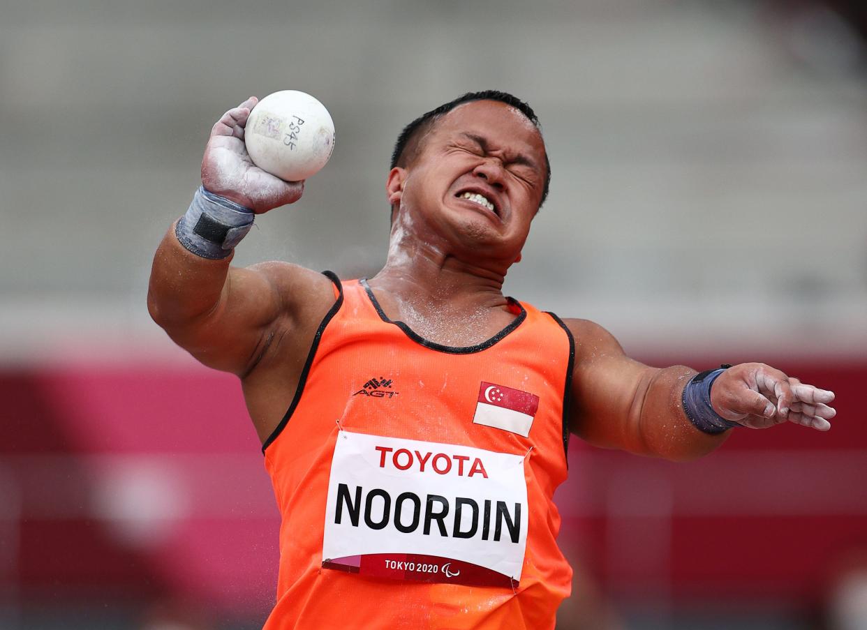 Singapore's Muhammad Diroy Noordin competing in the men's shot put (F40) event at the 2020 Tokyo Paralympics.