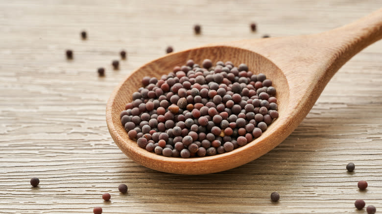 black mustard seeds in spoon