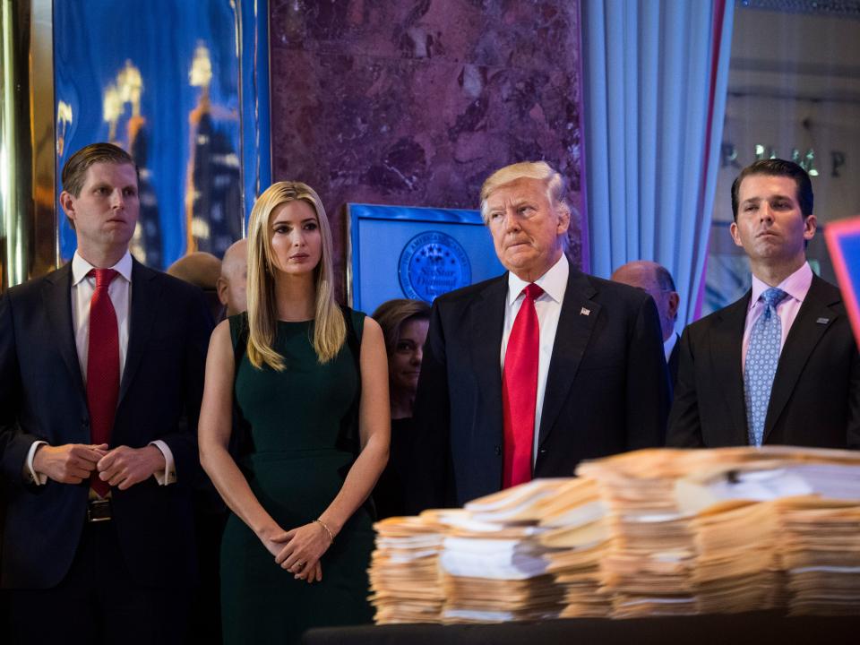 Eric Trump, Ivanka Trump, Donald Trump, and Donald Trump Jr. pictured at Trump Tower