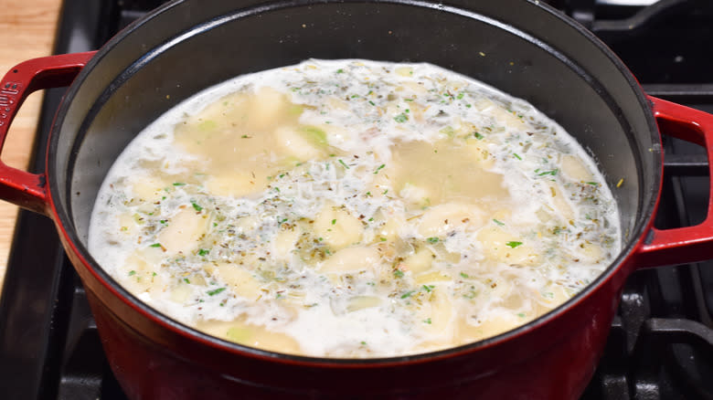 gnocchi soup cooking in pot