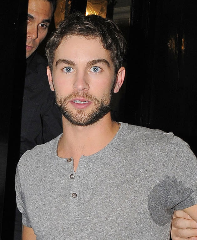 Celebrity photos: Chace Crawford seemed to have a very good time at the What to Expect When You’re Expecting after party, emerging with some pretty impressive sweat patches. He still looks hot though.