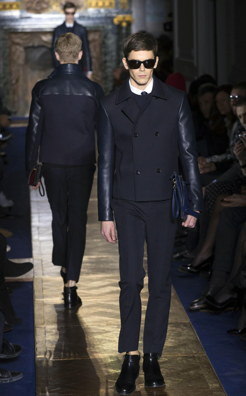 CORRECTS DAY TO WEDNESDAY Models wear creations by fashion designers Maria Grazia Chiuri and Pier Paolo Piccioli for Valentino, as part of their presentation for the men's Spring Summer 2013 Haute Couture fashion collection presented in Paris, Wednesday, Jan. 16, 2013. (AP Photo/ Jacques Brinon)