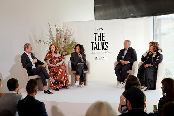 <div class="inline-image__caption"><p>(L-R) Adam Lippes, Karen Elson, Samira Nasr, Ivan Bart, and Fern Mallis speak during "Resilience And Remembrance: New York 20 Years After 9/11."</p></div> <div class="inline-image__credit">Michael Loccisano/Getty Images for NYFW: The Shows</div>