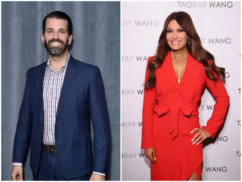 A split image of Donald Trump Jr. (left) and Kimberly Guilfoyle.