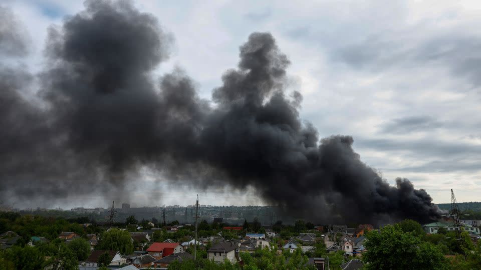 Smoke rises after a Russian missile strike in Kharkiv on May 17. - Valentyn Ogirenko/Reuters
