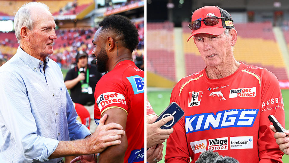 Wayne Bennett speaks to his player and Bennett speaks to the media.