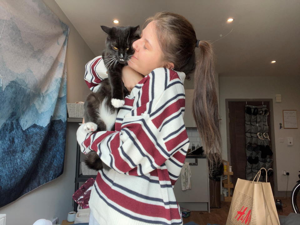 Katie Carr has been reunited with her cat Winston. (Katie Carr/SWNS)