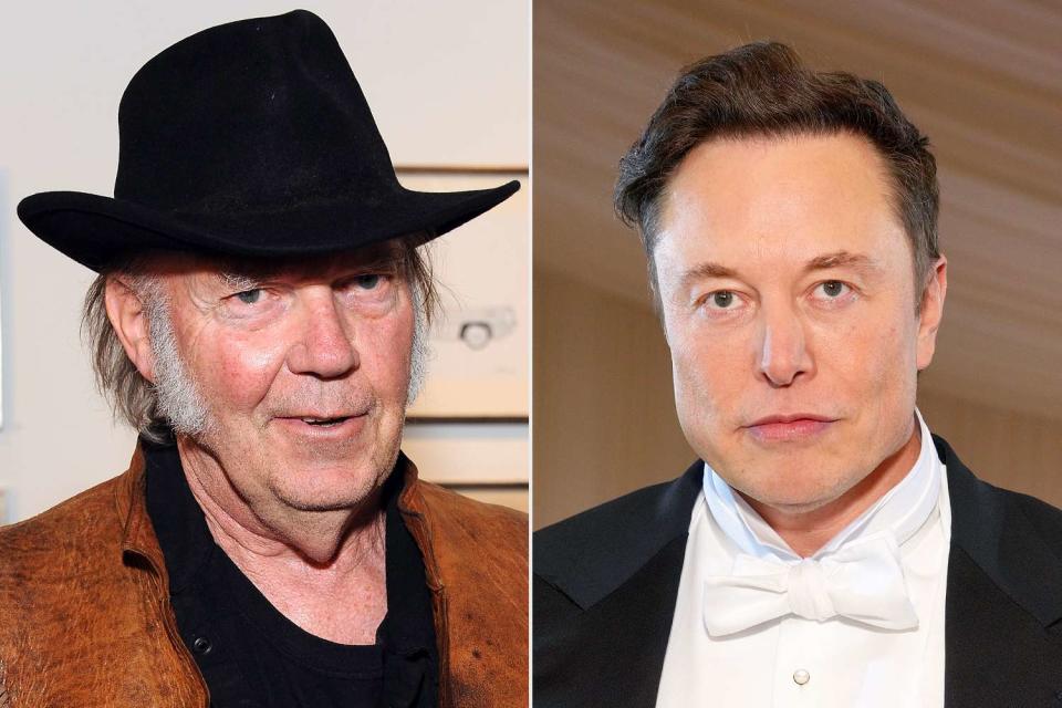 <p>Angela Weiss/Getty; Kevin Mazur/MG22/Getty</p> Neil Young; Elon Musk