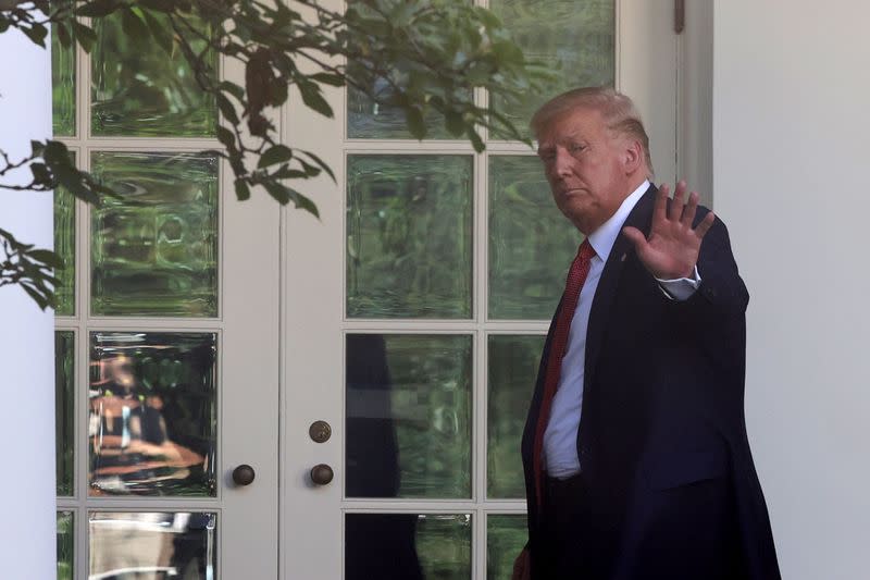 U.S. President Donald Trump attends a news conference in the Rose Garden at the White House in Washington