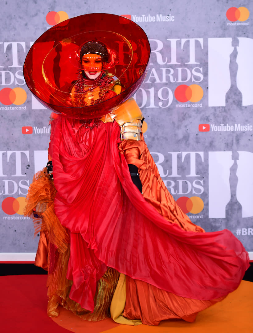 <p>Wearing supersized head gear. <em>[Photo: Getty]</em> </p>