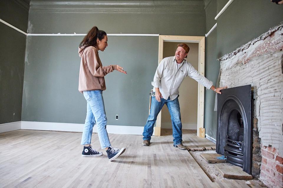 Hosts Chip and Joanna Gaines pick out floor stains and fit imported furnace, as seen on Fixer Upper: The Castle