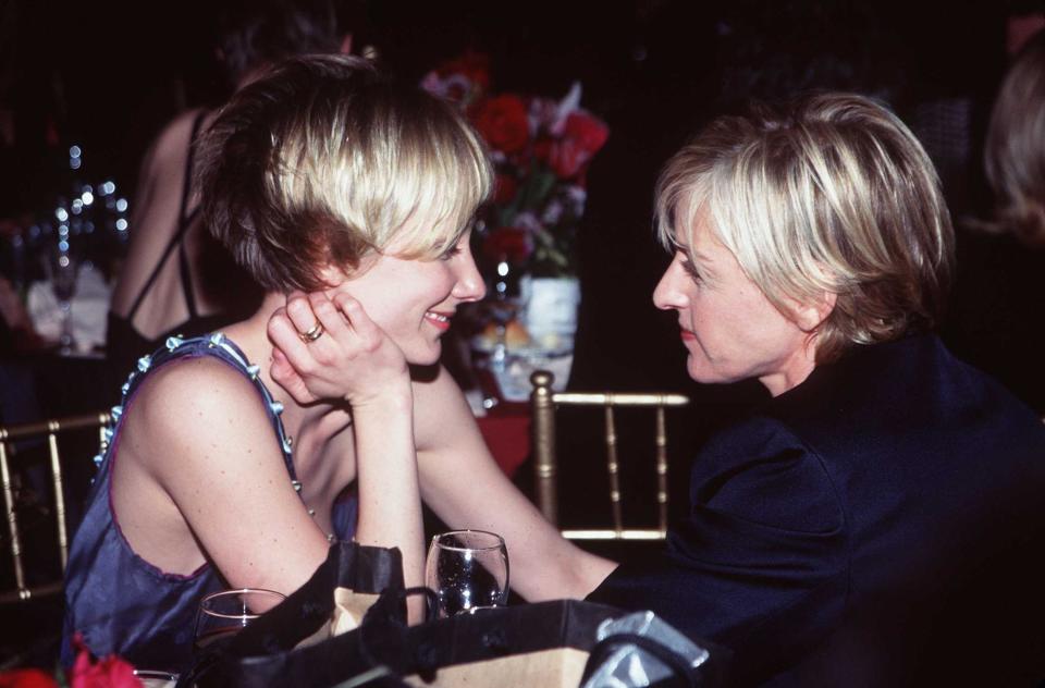 376482 01: Actors Anne Heche and Ellen DeGeneres attend the Golden Globe Awards held at the Beverly Hilton January 18, 1998 in Beverly Hills, CA. On August 19, 2000, the couple issued a joint statement to the New York Daily News that they have ended their 3 year relationship. (Photo by Ron Wolfson/Online USA)