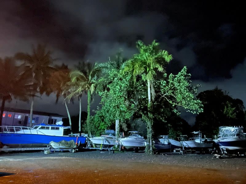 Vessels are seen onshore ahead of Cyclone Yasa at Royal Suva Yacht Club in Suva, Fiji