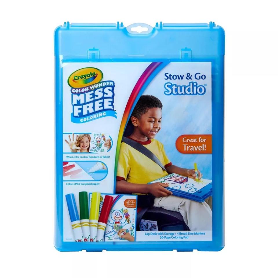 Blue plastic container for Crayola marker set