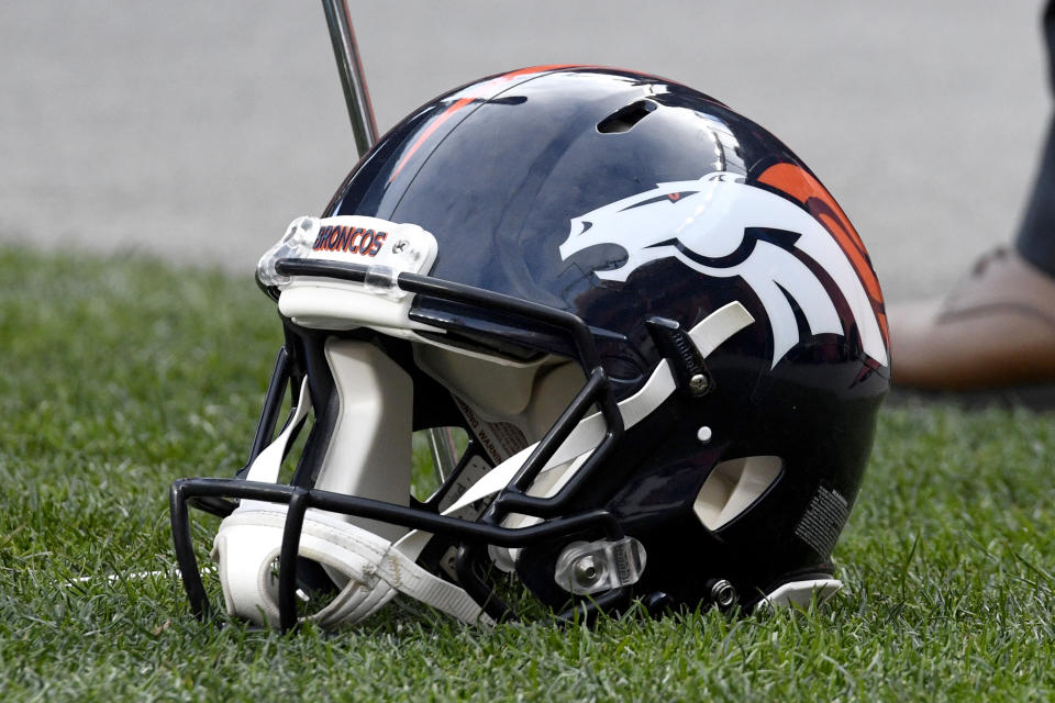 A Denver Broncos helmet