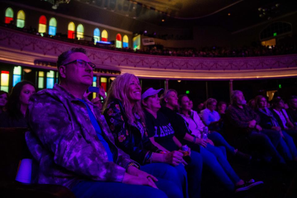 Fans listen to Aaron Raitiere performs Jesus Jenny at the Ryman Auditorium with Ashley McBryde in Nashville, Tenn., Thursday, Feb. 16, 2023. 