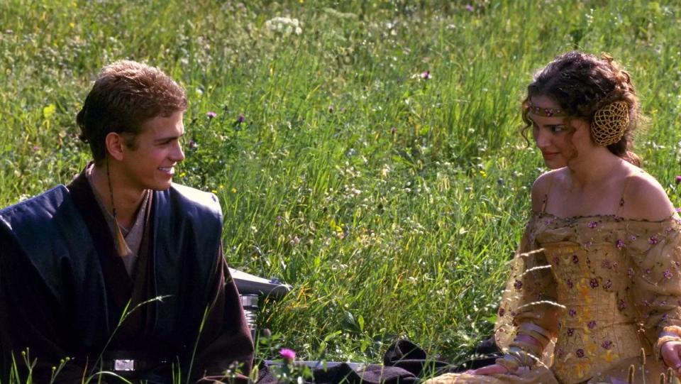 Anakin and Padmé picnicking on Naboo in Attack of the Clones